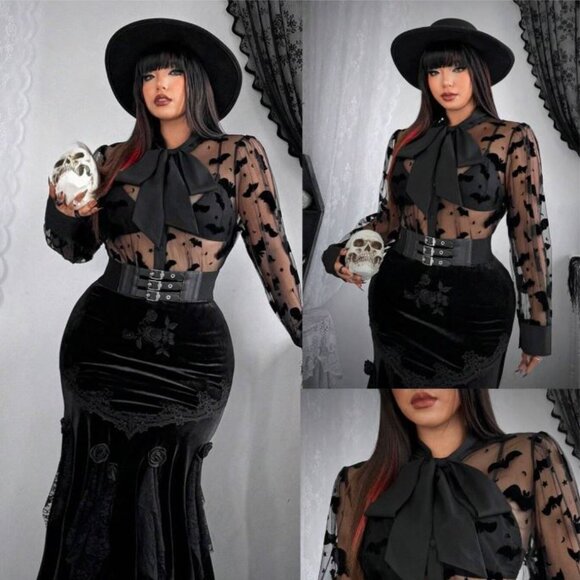 Chiffon Bat Burnout Bow Blouse - Picture 1 of 4